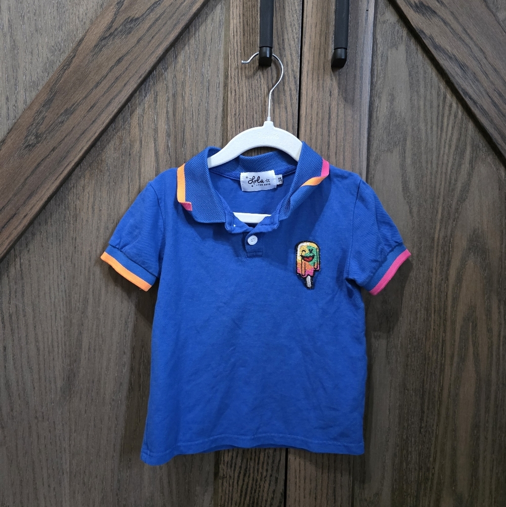 Blue Kids Polo Shirt with Colorful Accents